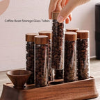 8PCS Coffee Bean Storage Tubes with Wooden Stand, Single Dose Coffee Bean Cellar Container, Dosing Glass Vials with Lids and Funnel for Coffee Beans Storage, Tea - Image 3