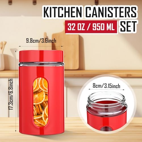 Patelai 6 Pack Airtight Stainless Steel Kitchen Canisters, Red, 32 oz - Image 2