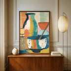 Matcha Tea Set Wall Art, Colorful Abstract Kitchen Print with Bowl, Whisk and Vases, Mid Century Boho Decor - 11x14 in (27x35 cm) - Image 4