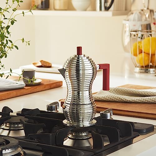 Alessi MDL02/3 R "Pulcina" Stove Top Espresso 3 Cup Coffee Maker in Aluminum Casting Handle And Knob in Pa, Red - Image 7