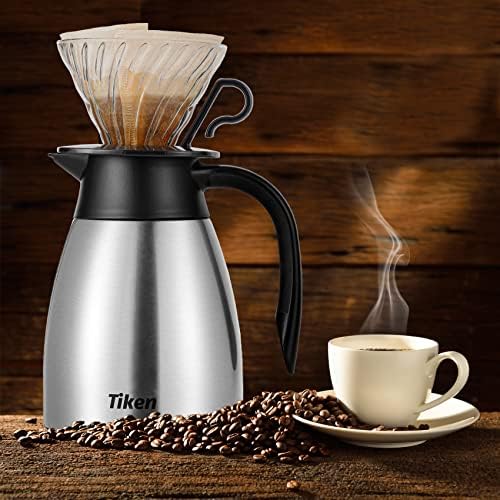 Tiken 34 Oz (1 L) Stainless Steel Thermal Coffee Carafe and French Press Coffee Maker, Silver - Image 7