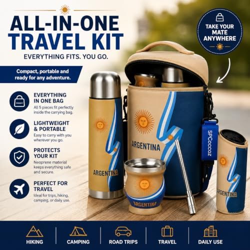 Argentine Yerba Mate Kit – Premium Stainless Steel Mate Cup & Bombilla Set with 750ml Vacuum Insulated Bottle, Yerba Container & Neoprene Bag – Authentic Argentine Design - Image 5