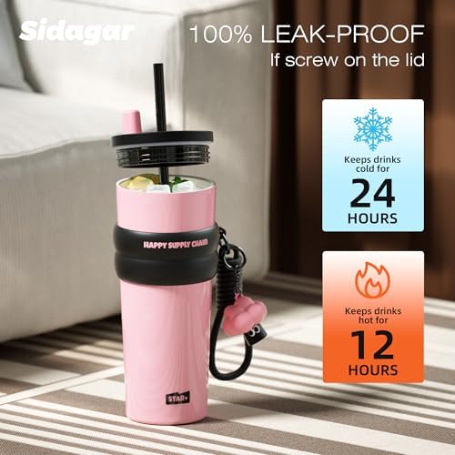 SDGA+ 24 oz Stainless Steel Tumbler with Lid and Straw, Insulated Water Bottle Leak Proof for Hot and Cold, Portable Travel Coffee Mug, Reusable Coffee Cup for Women, Pink - Image 5