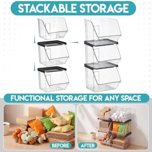 9 Pcs Stackable Plastic Storage Bins, Open Front, Black - Image 5