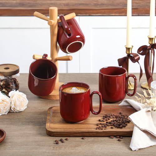 vicrays Ceramic Coffee Mug Set - 18 Ounce Large Stoneware Mug for Men Women - Unique Glazed Porcelain Mugs with Handle for Coffee Latte Tea Milk Cocoa - Set of 4 (Cherry Red) - Image 2