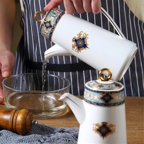 Water Pitcher Ceramic Teapot with Lid Water Pitcher Kitchen Butter Bottle Flower & Bird Finished Wedding Gifts Party Presents 650ML Water Jug(Green) - Image 3