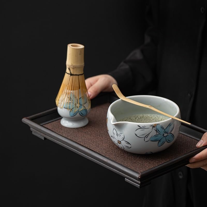 Matcha Whisk Set -4 Piece Ceremony Matcha Set with Matcha Whisk,Bamboo Matcha Scoop, Whisk Holder,Ceramic Matcha Bowl,Cat Design Matcha Tea Ceremony fit for Traditional Japanese Tea Ceremony (White) - Image 5