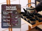 Japanese Tea Set for Adults, Japanese Teapot Set with 1 Teapot (32oz/920ml), 6 Tea cups (4.5oz/130ml), 1 Tea Tray, 1 Stainless Infuser, Kiln altered glaze Porcelain tea set (Jeweled Necklace) - Image 5