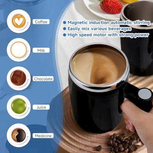 Self Stirring Coffee Mugs Set of 2, Rechargeable Cups, BlackPink - Image 3