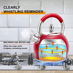 Whistling Tea Kettle for Stove Top Stainless Steel Tea Pot with Ergonomic Silicone Handle Teapot for Stovetop 3.2 Quart / 3 Liter Red - Image 3