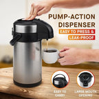 Airpot Coffee Dispenser with Pump - 140 oz Insulated Stainless Steel Coffee Carafe - Thermal Beverage Dispenser - Coffee Urn for Hot/Cold Water, Party Chocolate Drinks - Image 4