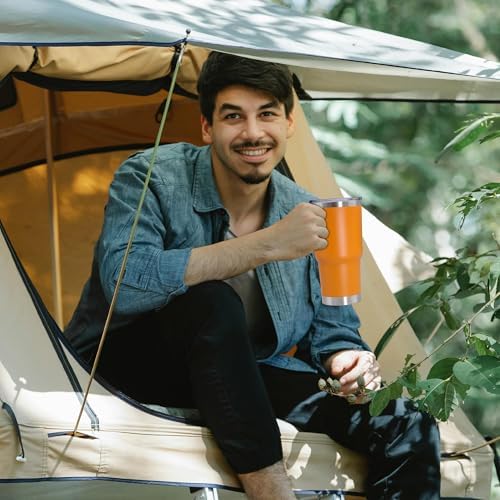 20 oz Tumbler with Handle and Lid Insulated Travel Coffee Mug Orange 6P - Image 2