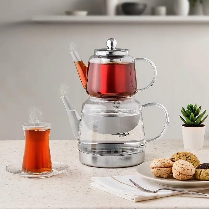 Unique Borosilicate Glass Teapot Set, 1.8 lt Total Capacity,Drip-Free Spout - Image 3