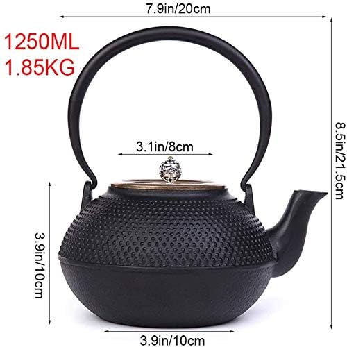 1250ml Teaware Japanese Tetsubin Tea Kettle Cast Iron Hobnail Teapot with Brass Lid Silver Button, for Loose Leaf Tea, Black - Image 3