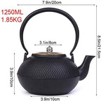 1250ml Teaware Japanese Tetsubin Tea Kettle Cast Iron Hobnail Teapot with Brass Lid Silver Button, for Loose Leaf Tea, Black - Image 3