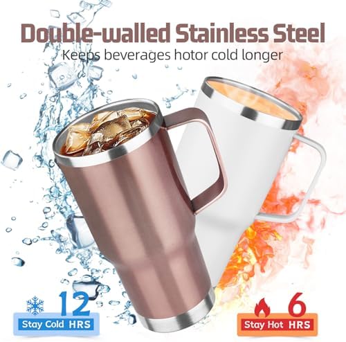 20 oz Tumbler with Handle Stainless Steel Insulated Coffee Tumbler with Lid and Straw Double Wall Vacuum Insulated Coffee Mug Leak Proof Travel Mug Tumbler for Hot and Cold Drink (Rose Gold,4pack) - Image 3