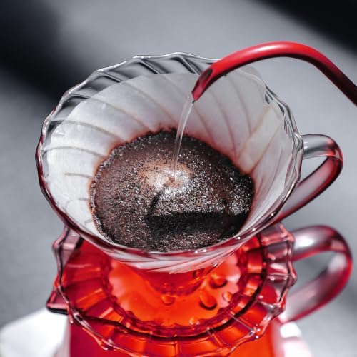 Bincoo Glass Pour Over Coffee Maker Set, Glass Coffee Server Set 600ML, Glass Drip Coffee Pot with Dripper,Paper Filter (Red) - Image 3