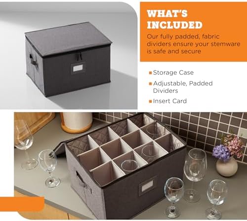 storageLAB Wine Glass Storage Case | Hard Shell Felt Dividers | Gray - Image 3