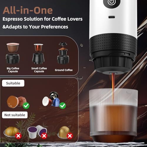 Portable Coffee Maker for Travel & Camping, Portable Espresso Maker with Bag, Rechargeable Cordless Battery Operated Coffee Makers for Ground Coffee, NS Capsule RV, Hiking, Office(White) - Image 7