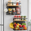 [WIDER SHELF] 2 SET Strong Magnetic Shelf Basket for Fridge with Tag & Bamboo Top, XXL Large Magnetic Spice Rack Shelves for Side of Refrigerator, Kitchen Pantry Storage Organizer for Food Fruit Veg by Unknown