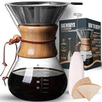 Pour Over Coffee Maker, 8-Cup, 34oz, Double Layer Stainless Steel Filter, Drip Coffee Maker Pour Over High Heat Resistant Glass Coffee Pot, Coffee Dripper Brewer with 40 Paper Filters by Unknown
