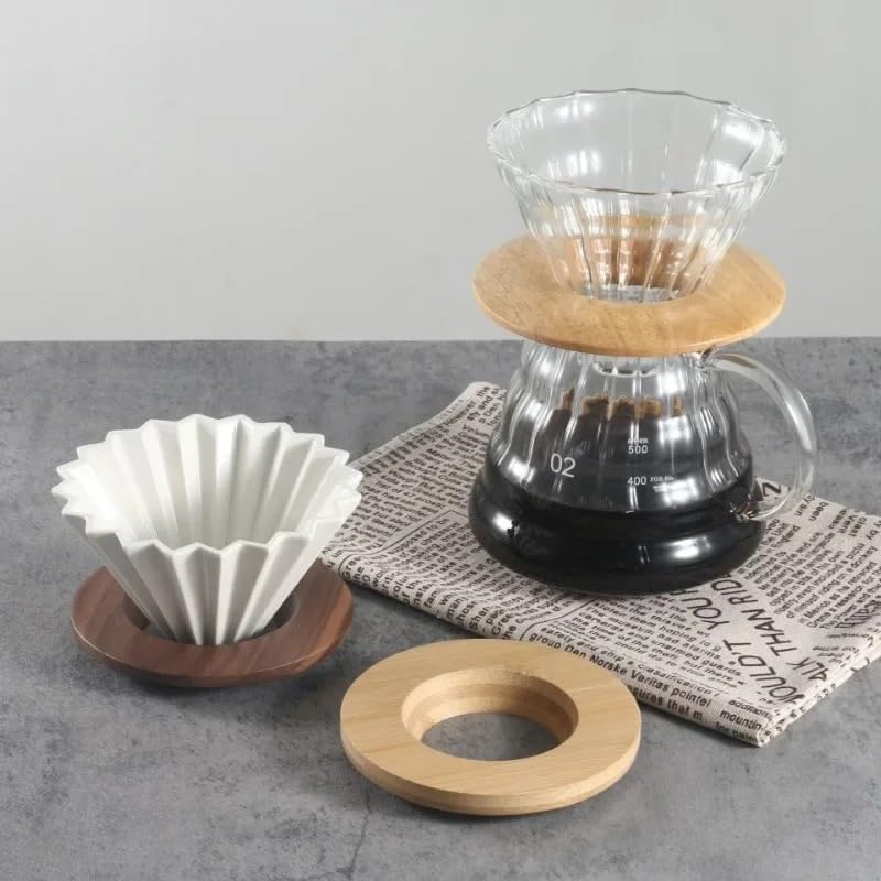 Coffee Filter Stand Durable Wood Compatible with Origami Coffee Filter Cup Holder Pour Over Filter Stand Cone Coffee Dripper Holder Home Use(Rubber wooden tray) - Image 3