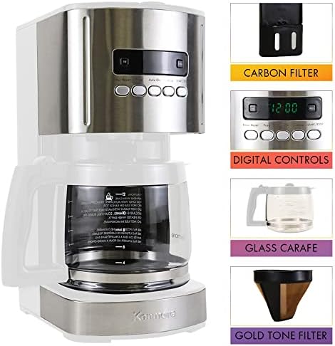 Kenmore drip Coffee Maker - 12 Cup programmable cafe machine with glass pot, regular & bold brew, auto shut off large water reservoir, reusable filter, kitchen appliances for cafeteria barista, White - Image 4