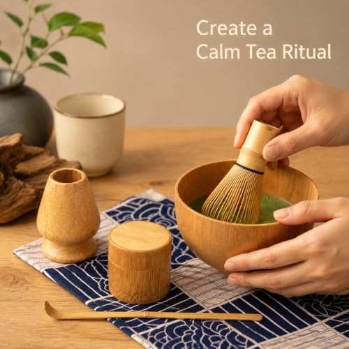 Bamboo Matcha Tea Set with Whisk, Scoop, Holder and Bowl for Tea Ritual - Image 4