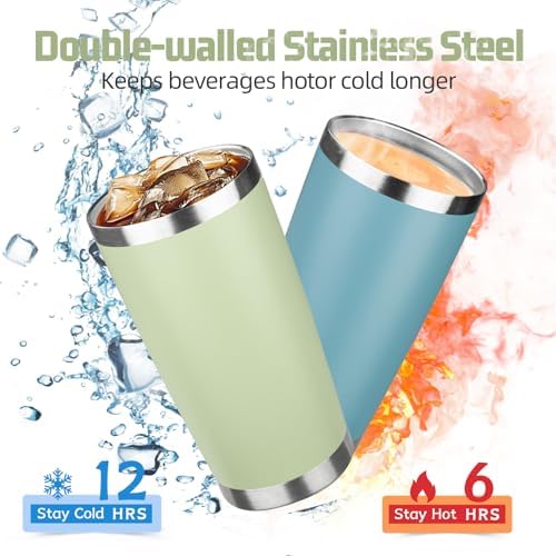 20 oz Tumbler with Lids and Straws, Stainless Steel Insulated Travel Coffee Mug, Double Wall Vacuum Insulated Tumblers, Powder Coated Coffee Tumbler for Cold & Hot Drinks (Mix Color-1) - Image 3