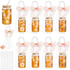 Mumufy 16 Sets Boho Daisy Cute Glass Cups Bulk with Lids and Straws 16 O by Mumufy