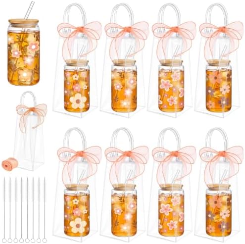 Mumufy 16 Sets Boho Daisy Cute Glass Cups Bulk with Lids and Straws 16 O by Mumufy