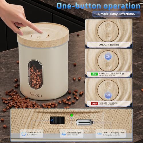 Veken Electric Vacuum Coffee Canister with Window, Auto-Seal Container,14OZ - Image 3