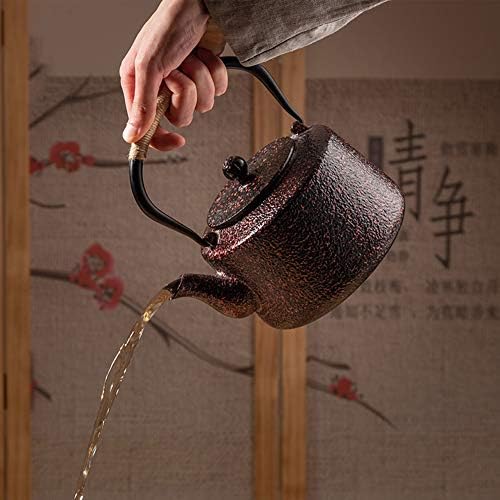 Cast Iron teapot,Classic Tea Kettle,Large Cast Iron Tea Kettle with Stainless Steel Infuser for Electric Ceramic Stove, Japanese Tea Kettle, Red 1400ML - Image 5