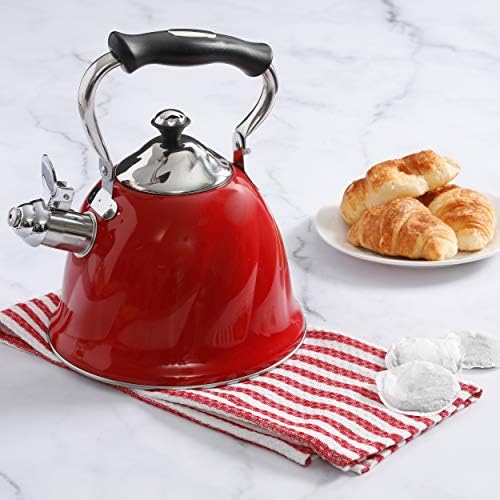 Mr Coffee Alderton Whistling Tea Kettle, 2.3 Quarts, Red - Image 3