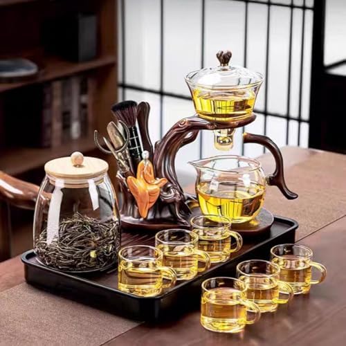 Magnetic TeaPot Semi-Automatic Drip Glass Teapots Lazy Kungfu Tea Infuser Heat-Resistant Tea Maker Set (Iclude 6 cups & Tea pet & 6 Gentlemen of Tea Set) - Image 3