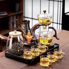 Magnetic TeaPot Semi-Automatic Drip Glass Teapots Lazy Kungfu Tea Infuser Heat-Resistant Tea Maker Set (Iclude 6 cups & Tea pet & 6 Gentlemen of Tea Set) - Image 3