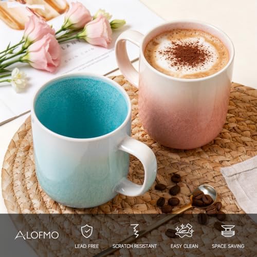 Stoneware Coffee Mugs Set of 4, 14oz Hand-Painted Coffee Cups with Handle - Image 4