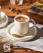 famiware 3oz Espresso Cups and Saucers, Set of 4, Matte White - Image 2