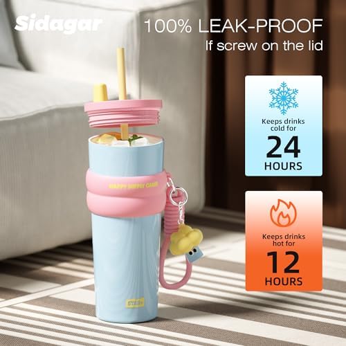 SDGA+ 24 oz Stainless Steel Tumbler with Lid and Straw, Insulated Water Bottle Leak Proof for Hot and Cold, Portable Travel Coffee Mug, Reusable Coffee Cup for Women, Blue - Image 5