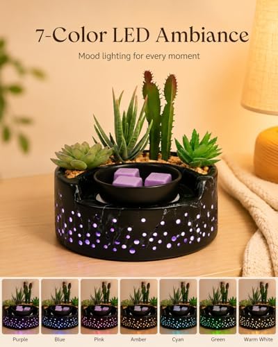 Ceramic Wax Melt Candle Warmer 4-in-1, Flameless PTC Heating with 7-Color LED Night Light, Electric Essential Oil Diffuser, Zen Design Marble Succulent Pot, for Yoga Room Home Office Decor - Image 5