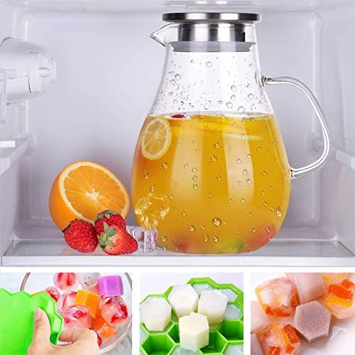 88OZ Glass pitcher with lid and Spout，High Heat Resistance Pitcher water jug for Hot/Cold Water & Iced Tea Wine Coffee Milk and Juice Beverage Carafe with Ice Tray (2.6L) - Image 4
