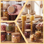 SiliFine Glass Pantry Storage Jar with Lid, 12 Set, Wood Lid - Image 4