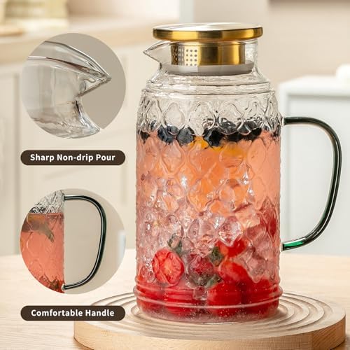Buaic Glass Pitcher with Lid, 2 PACK 84 oz/2.5 Liter Vintage Water Pitcher - Image 3