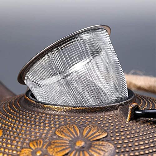 900ml Flat Japanese Cast Iron Teapots Tetsubin Tea Kettle with Stainless Steel Infuser/Strainer Set, Anti Rust Enameled Interior(Color:E) - Image 2