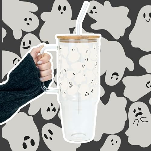 Sip-Sip Hooray! Classic Ghosties 40oz Glass Tumbler with Lid and Straw - Image 5