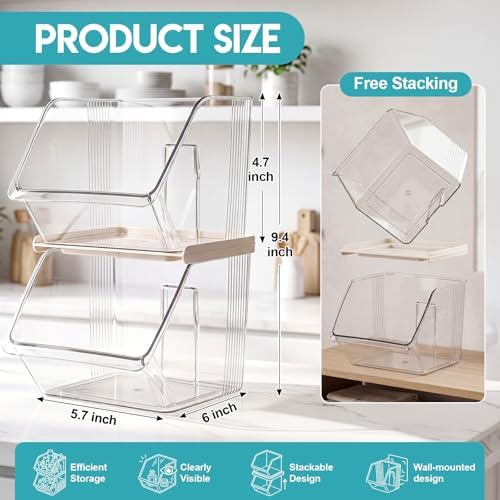 6 Pcs Stackable Plastic Storage Bins, Open Front, Clear - Image 2