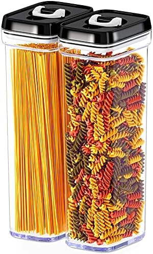 DWËLLZA KITCHEN Pasta Storage Containers for Pantry Airtight - 2 Pc Spaghetti Container Storage - Ideal for Spaghetti & Noodles, Kitchen Pantry Organization and Storage - Keeps Food Fresh & Dry by DW%C3%8BLLZAKITCHEN