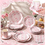 Pickmesh 252 Pcs Pink Bow Floral Tea Party Supplies for 36 Guests Flower Paper Disposable Dinnerware Flower Teacup with Handle and Saucers Set for Tea Party Decorations Birthday Baby Shower Wedding - Image 2