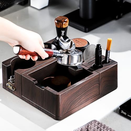 Bincoo Espresso Tamping Station & Knock Box, 2-in-1 Coffee Powder Station for 51/53/54/58mm Portafilter, Anti-Slip ABS Espresso Accessories Organizer, Tamper Base & Coffee Grounds Bin - Image 2