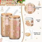 SiliFine 4 Pcs Pink Christmas Glass Cups with Lids and Straws, 16 oz - Image 4